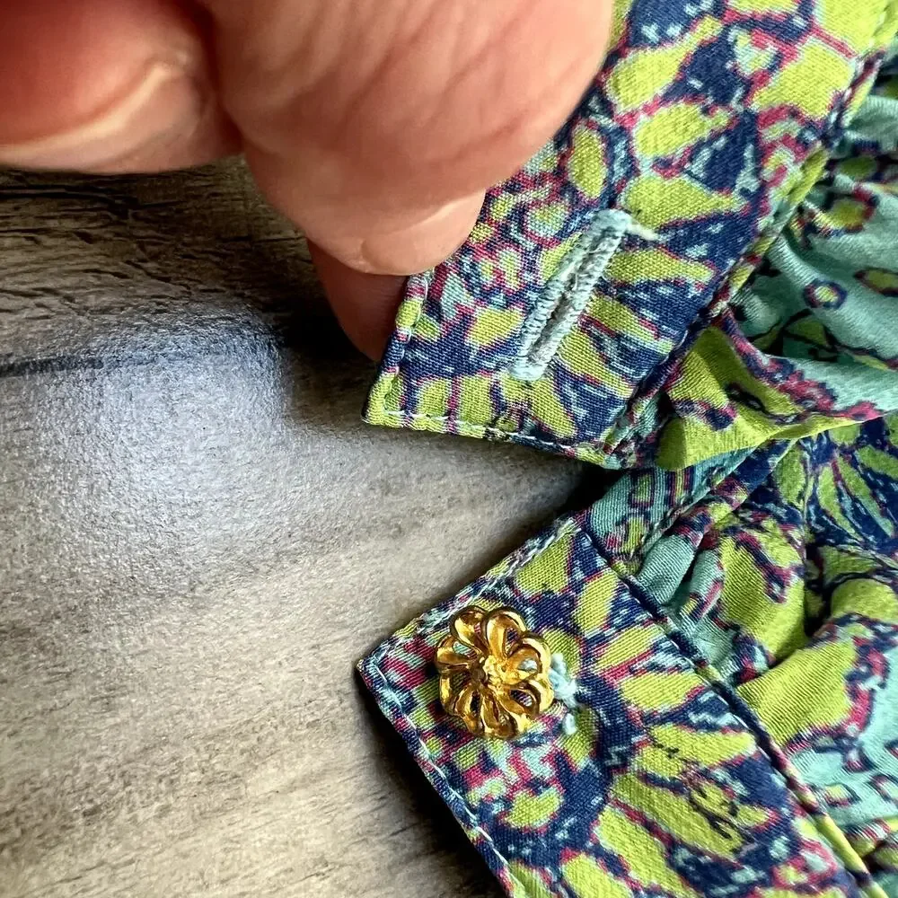 Lauren Gold 100% Silk Boho Print Tie-Neck Blouse Small - Picture 4 of 5